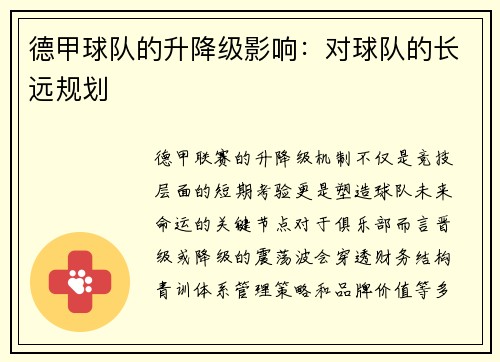 德甲球队的升降级影响：对球队的长远规划